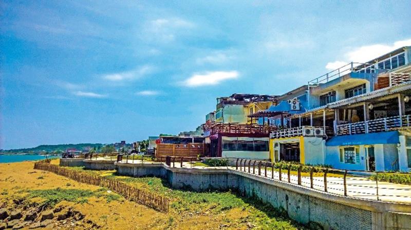 Coastal scene with colorful buildings
