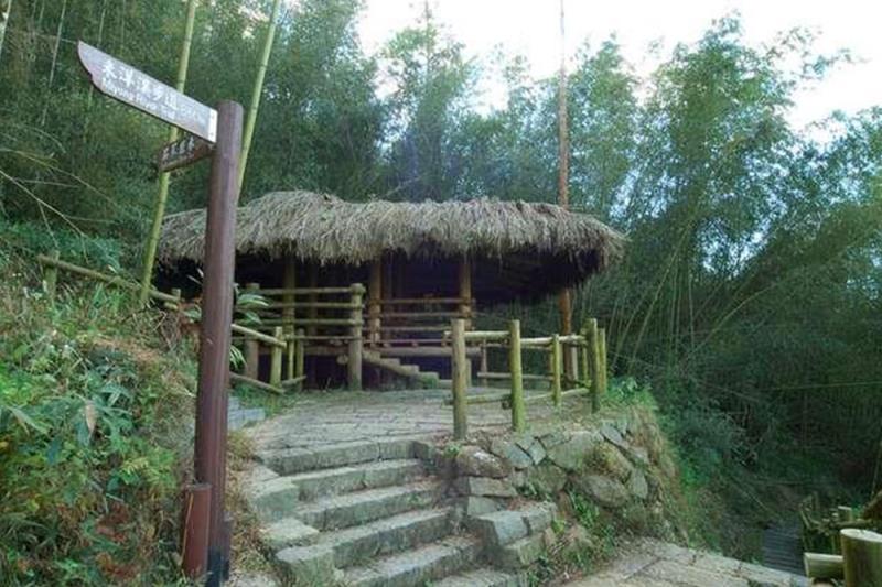 A small bamboo hut with a thatched roof